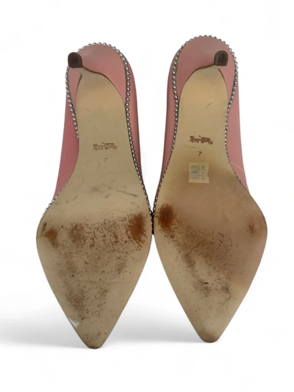 Coach Blush Pink Pointed-Toe Mid-Heel Pumps with Gold Trim